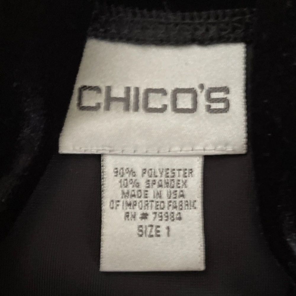 Chico's 1 Sz M Velvet Mock Neck Long Sleeve Stretch Top Black Classic Whimsgoth - Picture 5 of 9